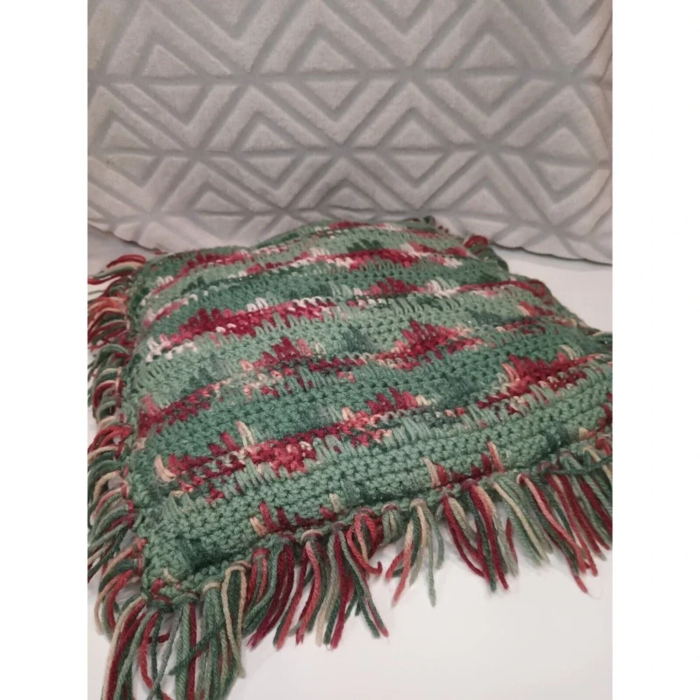 Vintage Crochet Pillow‎ Case With Pillow Unique Pattern Beautiful Colors Green